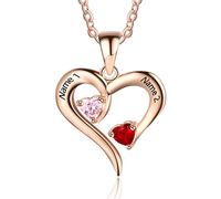 su misura Sterlina Argento Rosa Oro Amore Cuore Collana per Donne Cusume Gioielleria- Pendente per Mamma Nonna BFF Nome Collana Catena personalizzata Regali - 2 simulato Birthstone 2 inciso nomi