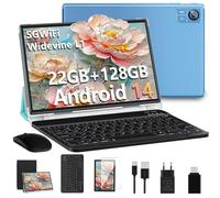 SUAAT 2025 Tablet 10 Pollici Android 14 con 22GB RAM 128GB ROM (1TB TF espandibile), WiFi 5G, 8-core 2.0 Ghz, 8000mAh, Widevine L1, Tablet Touch con Tastiera| Mouse| Custodia-Blu