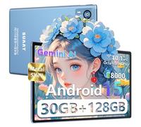 SUAAT 2026 Tablet Android 15【30 GB + 128 GB+ 2 TB】【Gemini AI】 10,1 pollici, Widevine L1, Octa Core, 8000 mAh, 8 MP + 5 MP, BT 5.0, GPS, GMS, tablet con custodia di protezione, Blu