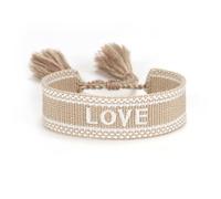 Suammiitstrieadea Braccialetti in corda regolabile con nappe tessute per dichiarazione di moda chic blocco manuale bordo poliestere braccialetto intrecciato a mano felicità kaki, Khaki love