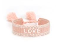 Suammiitstrieadea Braccialetti in corda regolabile con nappe tessute per dichiarazione di moda chic blocco manuale bordo poliestere braccialetto intrecciato a mano felicità kaki, Light Pink Love