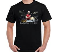 SUAN MEI ROU Charlie Watts Drummer T-Shirt Tribute To The Legends Top Tee Black M