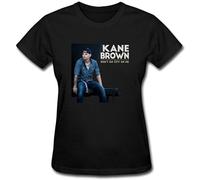 SUAN MEI ROU Women's Kane Brown Cotton Round Collar T Shirt Black S