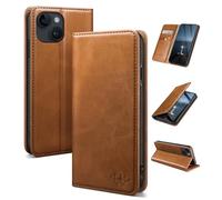 SUANDUCK Custodia per iPhone 14 Plus da 6,7 pollici, in pelle, magnetica, con scomparto per carte di credito, supporto regolabile e protezione contro le cadute a 360°, con Apple 14 Plus, marrone