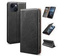 SUANDUCK Custodia per iPhone 15 Plus da 6,7 pollici, in pelle, magnetica, con scomparto per carte di credito, supporto regolabile e protezione contro le cadute a 360°, con Apple 15 Plus, colore nero