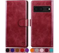 SUANPOT Cover per Google Pixel 7 5G Blocco RFID Portafoglio Slot CarteSupporto Cellulare Magnetica custodia Pelle Sintetica Cover per Pixel 7 Rosso