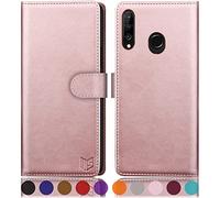 SUANPOT Cover per Huawei P30 Lite Blocco RFID Portafoglio Slot CarteSupporto Cellulare Magnetica custodia Pelle Sintetica Cover per Huawei P30 Lite Oro Rosa