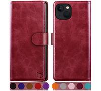SUANPOT Cover per iPhone 14 Plus 6.7" Blocco RFID Portafoglio Slot CarteSupporto Cellulare Magnetica custodia Pelle Sintetica Cover per apple 14 Plus Rosso