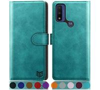 SUANPOT Custodia a portafoglio con blocco RFID per Motorola Moto G Pure 2021, blu verde
