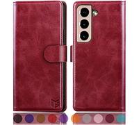 SUANPOT Custodia a portafoglio in pelle per Samsung Galaxy S22 + con blocco RFID Porta carte di credito, Flip Folio Book Phone case antiurto Cover Donne Uomini per Samsung S22+ caso Portafoglio Rosso