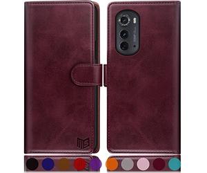 SUANPOT for PU Motorola Edge 2022 5G Custodia a borsellino Vino Rosso