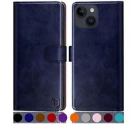 SUANPOT progettazione per iPhone 15 6.1" Blocco RFID Portafoglio Slot CarteSupporto Cellulare Magnetica custodia Pelle Sintetica Cover per apple 15 6.1" Blu