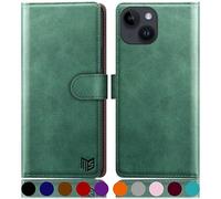 SUANPOT progettazione per iPhone 15 Plus 6.7" Blocco RFID Portafoglio Slot CarteSupporto Cellulare Magnetica custodia Pelle Sintetica Cover per apple 15 Plus Verde Chiaro