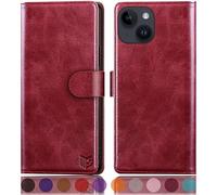 SUANPOT progettazione per iPhone 15 Plus 6.7" Blocco RFID Portafoglio Slot CarteSupporto Cellulare Magnetica custodia Pelle Sintetica Cover per apple 15 Plus Rosso