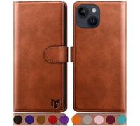 SUANPOT progettazione per iPhone 15 Plus 6.7" Blocco RFID Portafoglio Slot CarteSupporto Cellulare Magnetica custodia Pelle Sintetica Cover per apple 15 Plus Marrone Chiaro