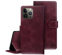 SUANPOT progettazione per iPhone 15 Pro 6.1" Blocco RFID Portafoglio Slot CarteSupporto Cellulare Magnetica custodia Pelle Sintetica Cover per apple 15 Pro Phone case Rosso vino