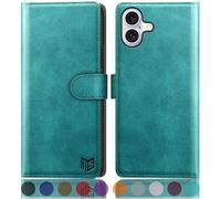SUANPOT progettazione per iPhone 16 Plus 6.7" Blocco RFID Portafoglio Slot CarteSupporto Cellulare Magnetica custodia Pelle Sintetica Cover per Apple 16 Plus Blu verde