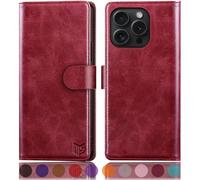 SUANPOT progettazione per iPhone 16 Pro 6.3" Blocco RFID Portafoglio Slot CarteSupporto Cellulare Magnetica custodia Pelle Sintetica Cover per Apple 16 Pro Rosso