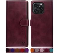 SUANPOT progettazione per iPhone 16 Pro Max 6.9" Blocco RFID Portafoglio Slot CarteSupporto Cellulare Magnetica custodia Pelle Sintetica Cover per Apple 16 Pro Max Vino Rosso