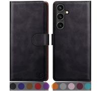 SUANPOT progettazione per Samsung Galaxy S25 Plus Sintetica Cover Blocco RFID Portafoglio Slot CarteSupporto Cellulare Magnetica custodia Pelle per Samsung S25 Plus Nero