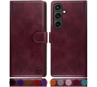 SUANPOT progettazione per Samsung Galaxy S25 Plus Sintetica Cover Blocco RFID Portafoglio Slot CarteSupporto Cellulare Magnetica custodia Pelle per Samsung S25 Plus Vino Rosso