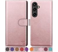 SUANPOT progettazione per Samsung Galaxy S25 Sintetica Cover Blocco RFID Portafoglio Slot CarteSupporto Cellulare Magnetica custodia Pelle per Samsung S25 Oro Rosa
