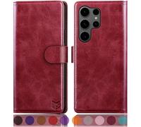 SUANPOT progettazione per Samsung Galaxy S25 Ultra Sintetica Cover Blocco RFID Portafoglio Slot CarteSupporto Cellulare Magnetica custodia Pelle per Samsung S25 Ultra Rosso