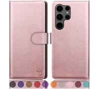 SUANPOT progettazione per Samsung Galaxy S25 Ultra Sintetica Cover Blocco RFID Portafoglio Slot CarteSupporto Cellulare Magnetica custodia Pelle per Samsung S25 Ultra Oro Rosa