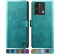 SUANPOT progettazione per Xiaomi Redmi Note 13 4G Blocco RFID Portafoglio Slot CarteSupporto Cellulare Magnetica custodia Pelle Sintetica Cover per Redmi Note 13 Blu verde