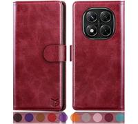 SUANPOT progettazione per Xiaomi Redmi Note 14 Pro 5G Blocco RFID Portafoglio Slot CarteSupporto Cellulare Magnetica custodia Pelle Sintetica Cover per Redmi Note 14 Pro Rosso
