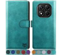 SUANPOT progettazione per Xiaomi Redmi Note 14 Pro 5G Blocco RFID Portafoglio Slot CarteSupporto Cellulare Magnetica custodia Pelle Sintetica Cover per Redmi Note 14 Pro Blu verde