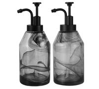 Suanti Set di 2 dispenser di sapone in vetro nero affumicato con pompa ad azione fluida per decorare bagno e cucina, bottiglia di sapone di lusso in vetro marmorizzato spesso per sapone liquido,