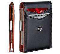 SUAVELL Portafogli sottili in pelle per uomo. Portafoglio porta carte con fermasoldi. Portafoglio RFID a basso profilo Portafoglio minimalista (Obsidian Bronze Odyssey)