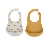 Suavinex, Bavaglini in Silicone, 4+ mesi, 2 pezzi, Giallo e Grigio | Impermeabili, flessibili, arrotolabili, collo regolabile, tasca per briciole
