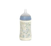 Suavinex, biberon 270 ml con tettarella SX Pro in silicone, con valvola anticoliche, flusso medio (M), per liquidi a media densità, latte, succhi di frutta o acqua, Neonati +3 mesi. Wonder Fiori Blu
