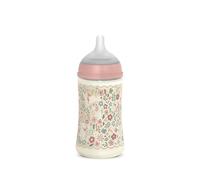 Suavinex, biberon 270 ml con tettarella SX Pro in silicone, con valvola anticoliche, flusso medio (M), per liquidi a media densità, latte, succhi di frutta o acqua, Neonati +3 mesi. Wonder Fiori Rosa