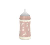 Suavinex, biberon da 270 ml con tettarella SX Pro in silicone, con valvola anticoliche, a flusso medio (M), per liquidi a media densità, latte, succhi di frutta o acqua, Neonati +3 mesi. Wonder Rosa