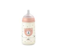 Suavinex, Biberon da 270 ml con Tettarella Fisiologica SX Pro in Silicone con Valvola Anticolica, Flusso Medio (M), per Liquidi a Densità Media, Latte, Succhi o Acqua. Neonati +3 Mesi. Wild&Free Rosa
