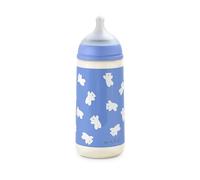 Suavinex, Biberon da 360 ml con tettarella fisiologica SX Pro in silicone con valvola anticoliche, a flusso denso (L), per liquidi densi, adatto per pappe liquide. Neonati +6 Mesi. Wild&Free, Blu