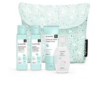 Suavinex Beauty Case da Viaggio in Stoffa - Kit idea regalo neonato con 4 prodotti - Baby Cologne, Lozione Idratante, Crema Cambio Pannolino e Shampoo - Azzurro