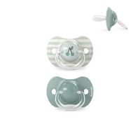 Suavinex, Confezione da 2 Ciucci per Neonati +18 Mesi, con Tettarella in Silicone SX Pro Simmetrica, Piatta e Flessibile, Rispetta lo Sviluppo del Cavo Orale, Birdies Verde
