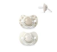 Suavinex, Confezione da 2 Ciucci per Neonati 6/18 Mesi, con Tettina in Silicone SX Pro Simmetrica, Piatta e Flessibile, Rispetta lo Sviluppo del Cavo Orale, Birdies Beige