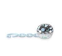 Suavinex, Ciuccio, catena ciuccio bambino con spilla a clip, effetto metallizzato, argento, +0 mesi, clip ciuccio clip Memories, colore blu