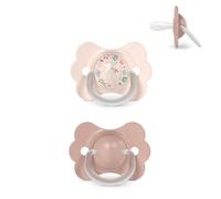 Suavinex, confezione da 2 ciucci per neonati 0/6 mesi, con tettarella fisiologica in silicone SX Pro, simmetrica, piatta e flessibile, rispetta lo sviluppo orale, con anello, Wonder Rosa