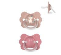 Suavinex, confezione da 2 ciucci neonati 6/18 mesi, con tettina in silicone SX Pro, simmetrica, piatta e flessibile, rispetta lo sviluppo orale, con anello, previene sfregamenti Wonder Rosa