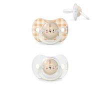 Suavinex Confezione 2 Ciucci, Ciucci Fluorescenti per Dormire, per Bambini 6/18 Mesi, con Tettina Simmetrica in Silicone SX Pro, Piatta e Flessibile, Night and Day Leone Arancione Chiaro Polvere