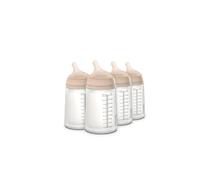 Suavinex, confezione 4 biberon anticolica Zero Zero 270 ml tettina flusso medio (M) in silicone, latte materno, latte artificiale, liquidi a media densità, compatibile con allattamento al seno, Light
