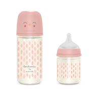 Suavinex, Confezione Biberon in Vetro, Anti-Coliche con Tettarella Fisiologica in Silicone SX Pro, Biberon Flusso Lento 120 ml (S) + Biberon Flusso Medio 240 ml (M), +0 Mesi, Rosa Bonhomia