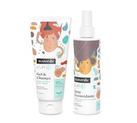 Suavinex, Confezione con spray disgrovigliante 250 ml + gel - shampoo 200 ml. Per bambini e ragazze dai 3 ai 10 anni. Per la toilette quotidiana, fragranza smoothie, 95% ingredienti origine naturale