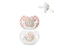 Suavinex, Confezione da 2 ciucci che brillano al buio, neonati 0/6 mesi e neonati, per dormire, con anello fluorescente e tettina simmetrica SX Pro in silicone, piatta e flessibile, rosa